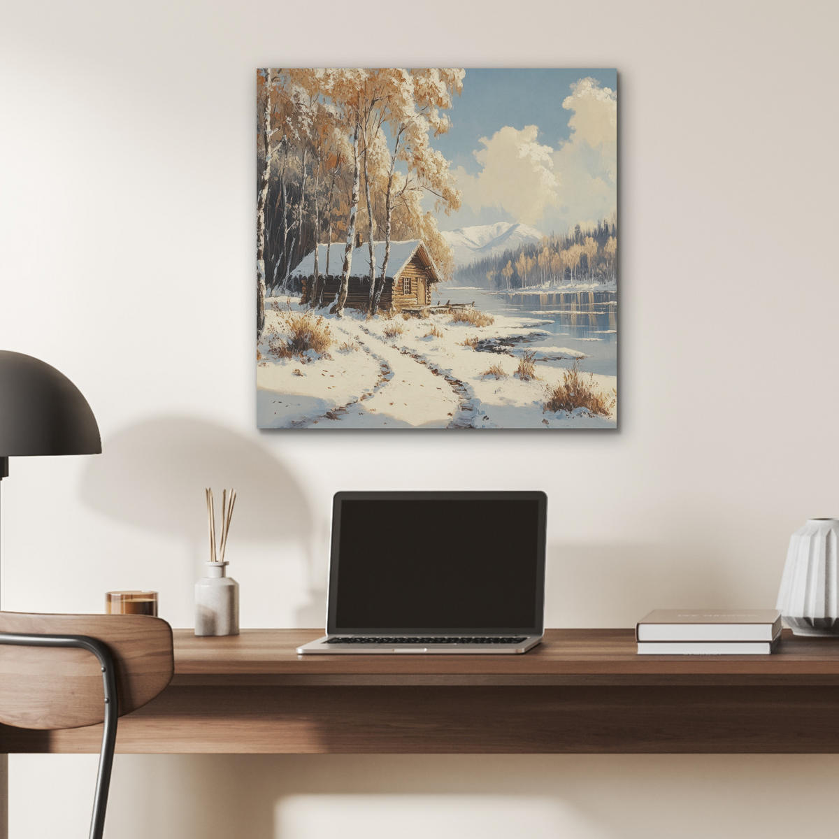 AKUSTIKBILD Winter - Schnee - Zuhause - Natur Wandbilder 60x60 cm - Hellbraun, Kunststoff (60/60/0.9cm) - MuchoWow
