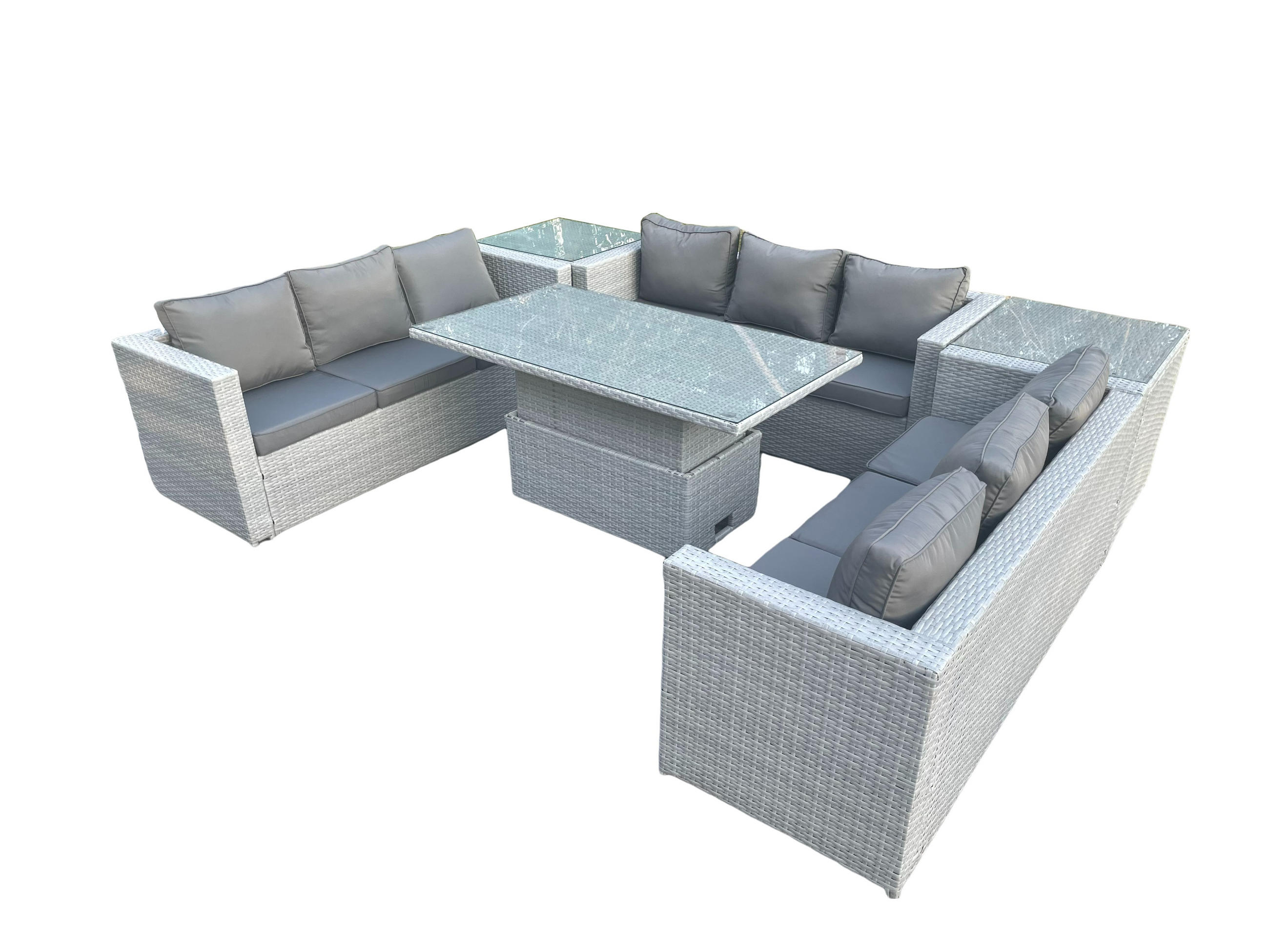 GARTENMÖBEL SET Polyrattan Helles Grau 6-teilige - Hellgrau, Metall - Fimous