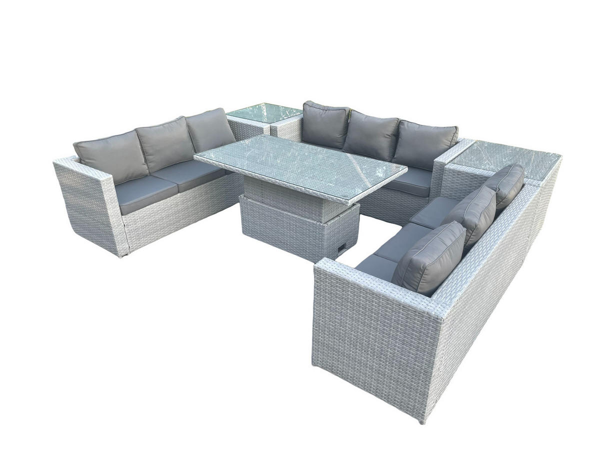 GARTENMÖBEL SET Polyrattan Helles Grau 6-teilige - Hellgrau, Metall - Fimous