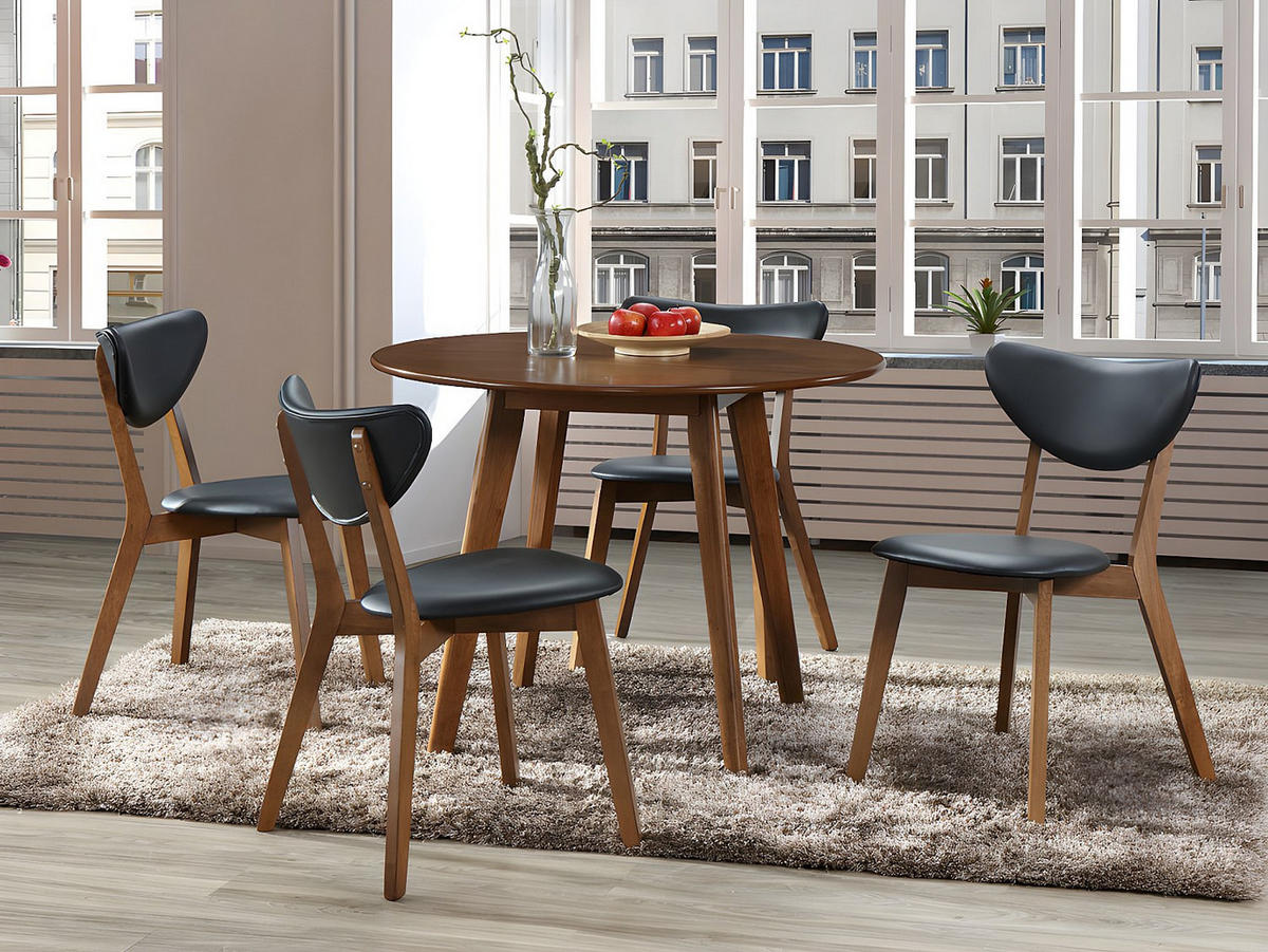 STUHL 6er-Set - Kunstleder & Massivholz - Schwarz & Nussbaumfarben - LISETTE - Schwarz, Holz (55/77/48cm) - Vente-Unique