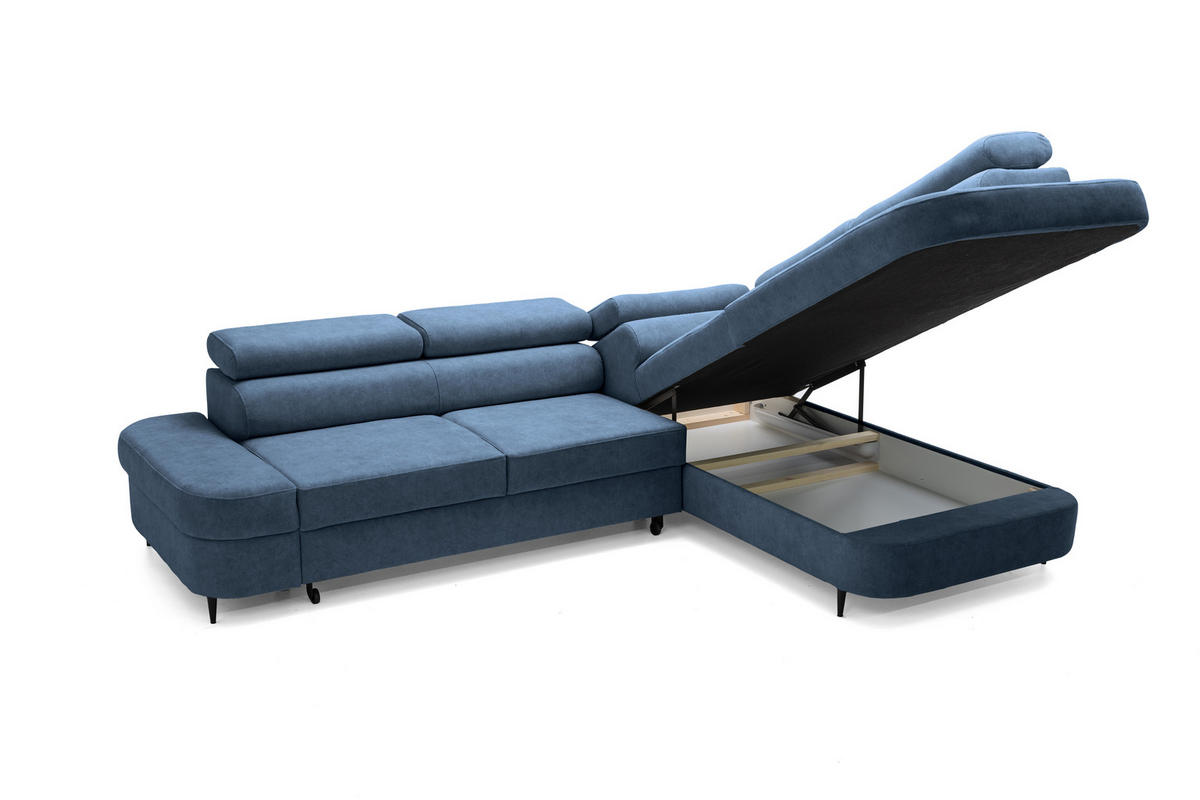 ECKSOFA PRIAM L Rechts mit Schlaffunktion 125x195 Velours Blau - Blau/Schwarz, Holz/Textil (203/275cm) - Muffo