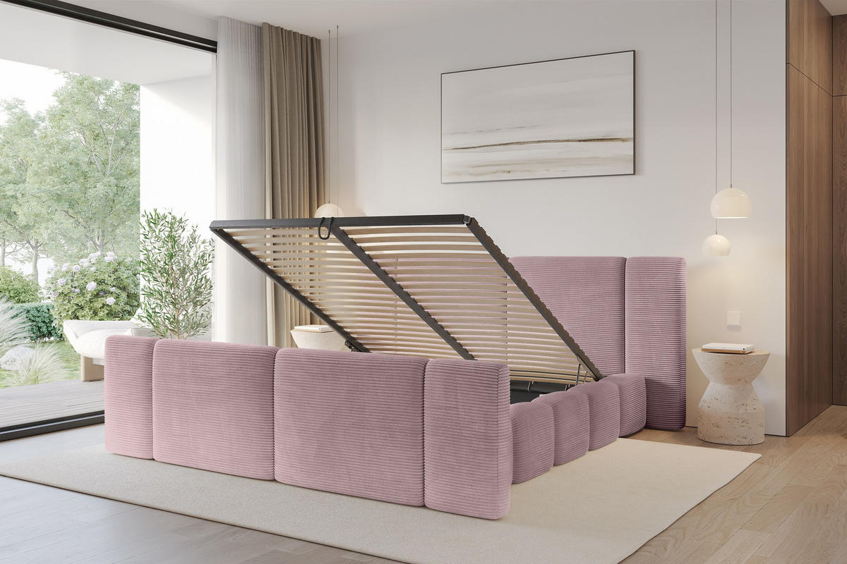 POLSTERBETT mit Bettkasten, Fußteil und Lattenrost, Boxbett ohne Matratze - NILO-Z 180x200 Rosa - Rosa, Holzwerkstoff/Textil (180/200cm) - ALTDECOR