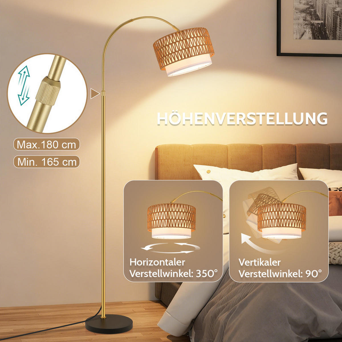 STOJACÍ lampa Casey III 71/32/180 cm - zlatá, kov (71/32/180cm) - Nettlife