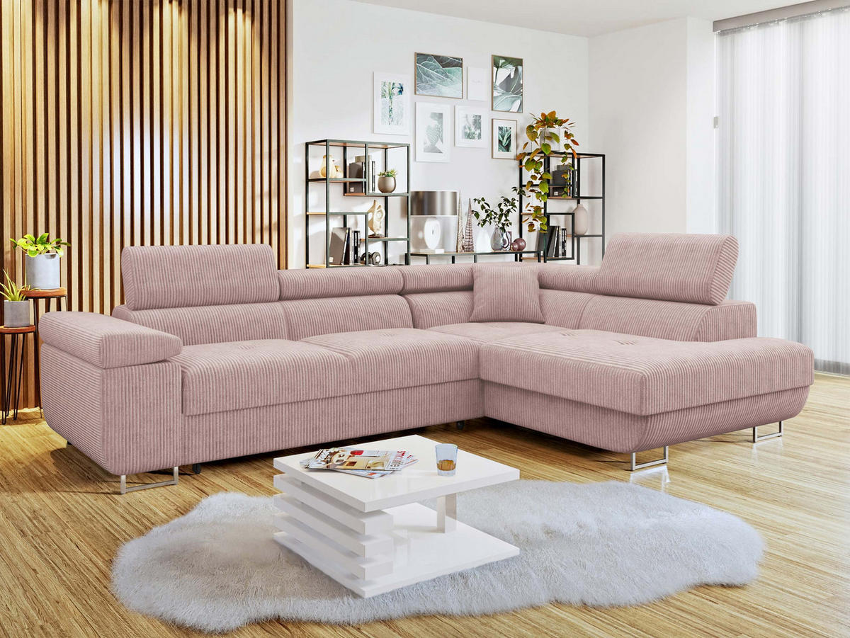 ECKSOFA Torezio Cord, Seite: Rechts - Rosa, Holz/Textil (274/203cm) - MIRJAN24