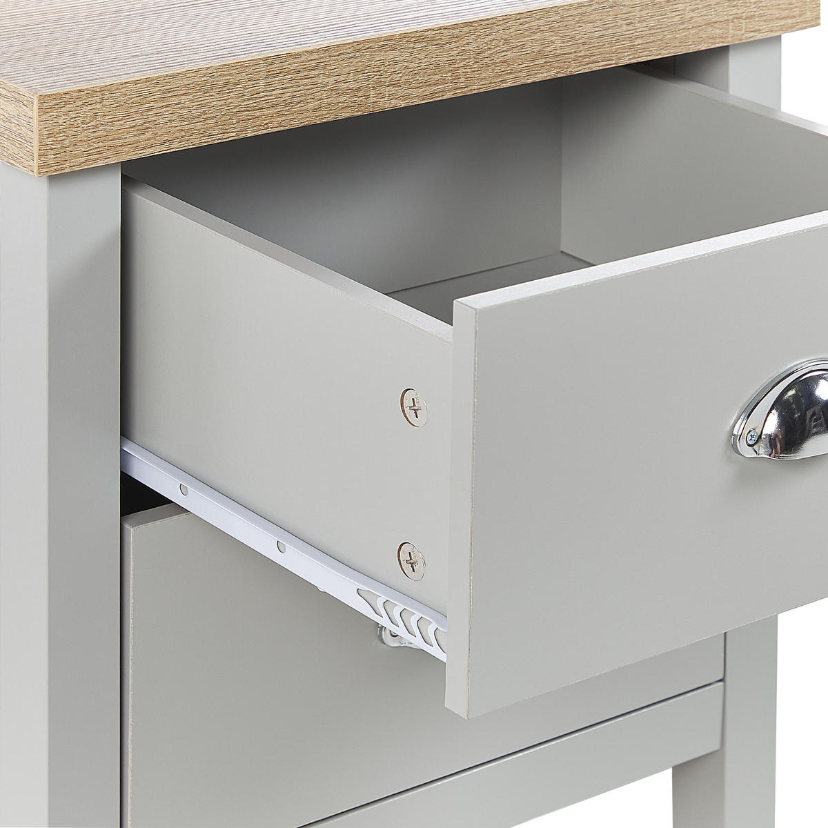 NACHTTISCH grau/heller Holzfarbton 2 Schubladen Clio - Hellbraun/Silberfarben, Holzwerkstoff (45/49/39cm) - Beliani