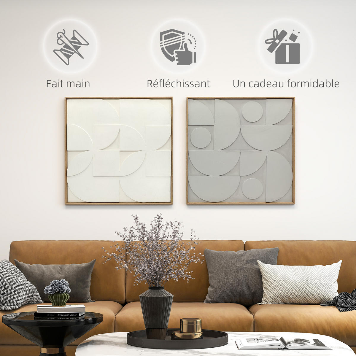 WANDDEKO 2er-Set DE-14346 3D geometrisch aus Holz Weiß - Weiß, Kunststoff (3.5/80/80cm) - ComfortXL