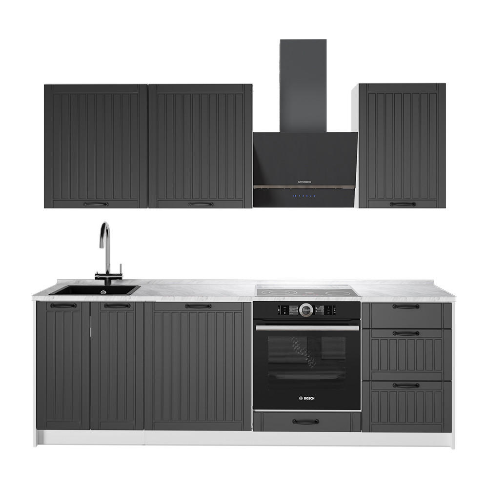KÜCHENZEILE Fame-Line, Dunkelgrau/Weiß, 230 cm, AP Marmor - Dunkelgrau/Weiß, Holzwerkstoff (230/82/60cm) - Vicco