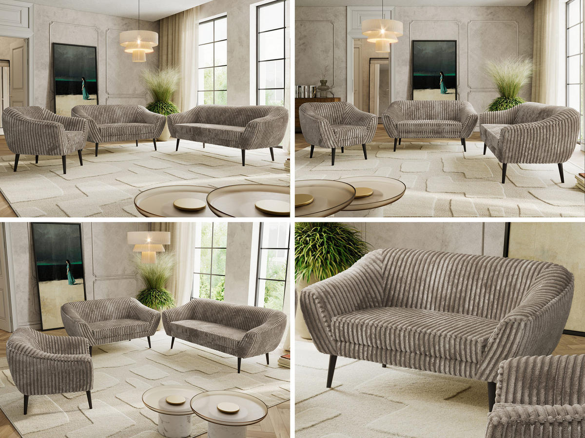 SEDACÍ SOUPRAVA 3+2+1 PIRS - Světle hnědá Manšestr - Černé nohy - černá/světle hnědá, kompozitní dřevo/textil (180/75/74cm) - MKS