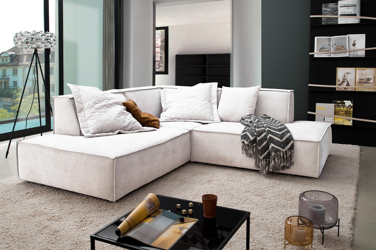 ECKSOFA SAMU Beige Webstoff - Beige/Schwarz, Textil (226/224cm) - KAWOLA