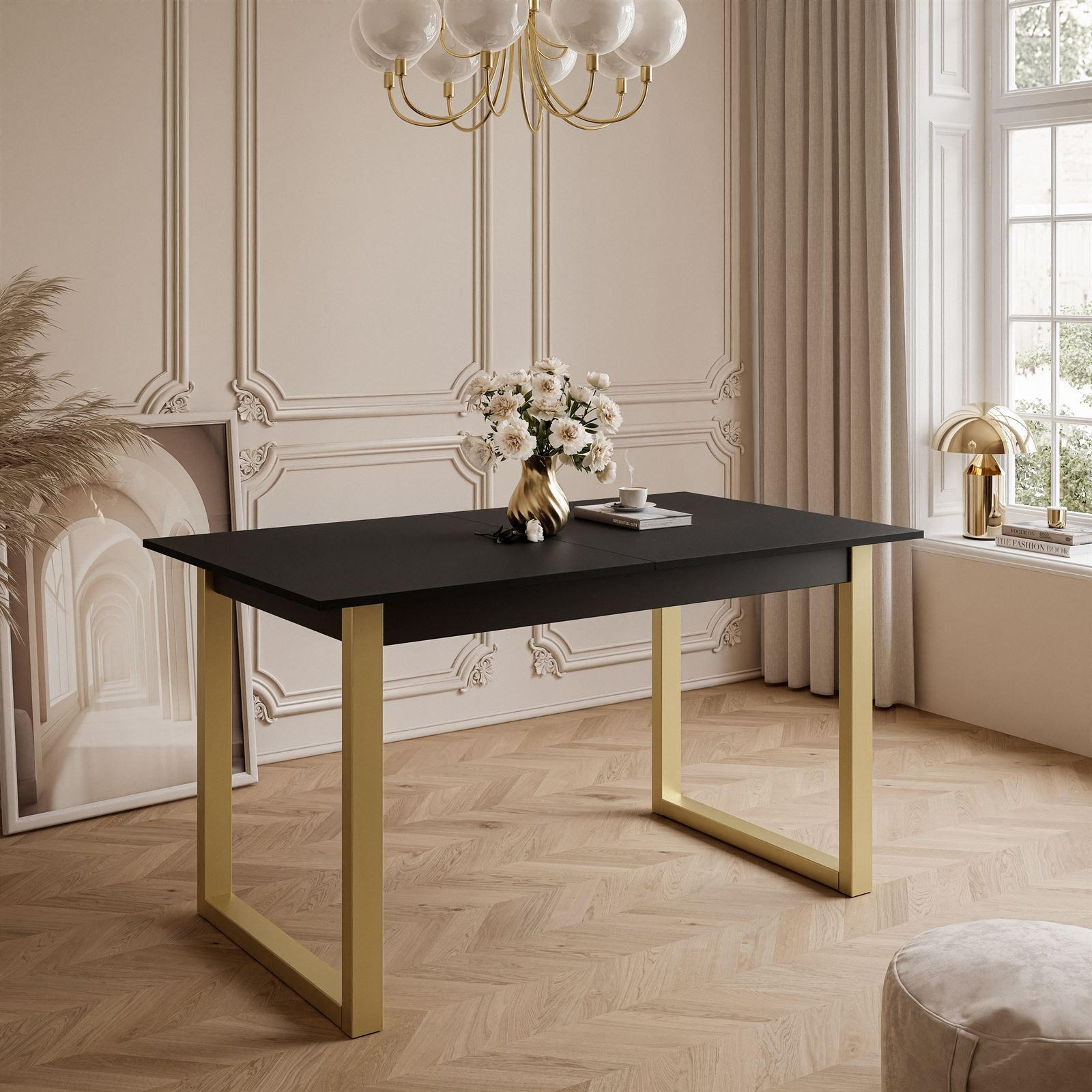 ESSTISCH ARTON GOLD II 140-195 cm für 6-8 Personen - Goldfarben/Schwarz, Holzwerkstoff/Metall (140/80/77cm) - Lookway