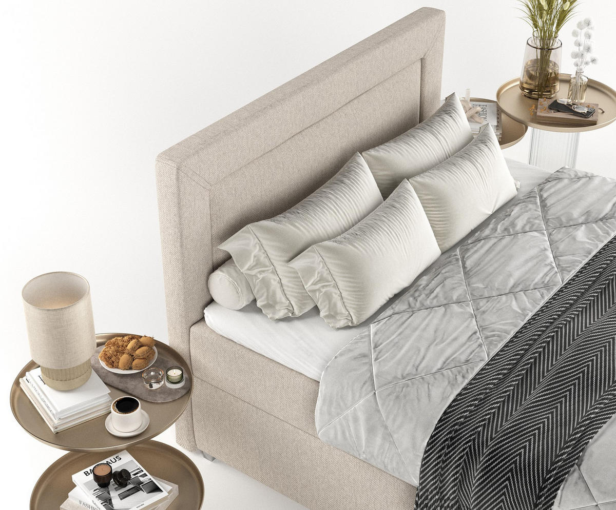 BOXBETT Lontano 120/200 cm Hellbeige im Megan Stoff - Sandfarben/Chromfarben, Holz/Holzwerkstoff (120/200cm) - AltaBeds