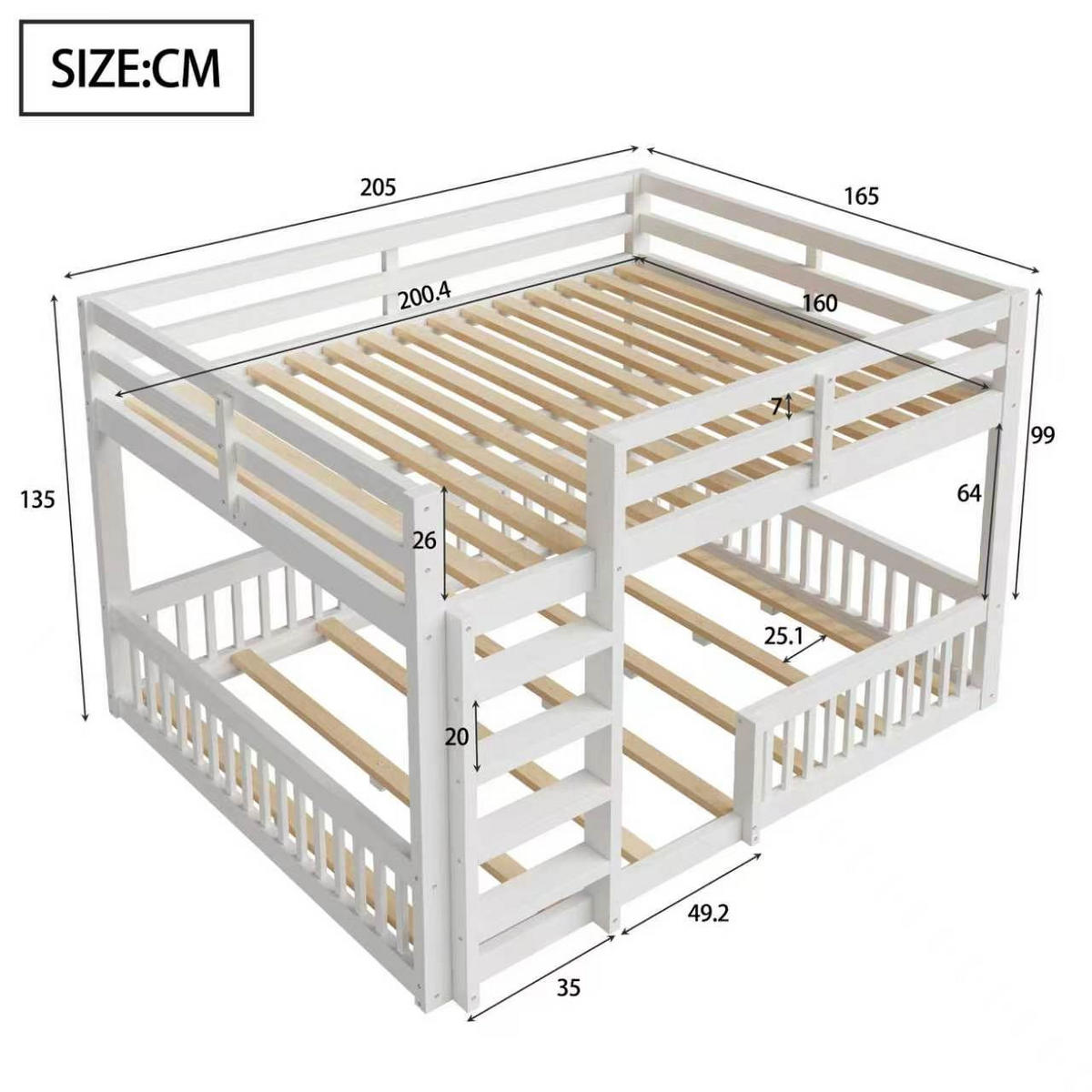 ETAGENBETT 160/200 cm in Weiß mit Schutzgittern und Massivholzkonstruktion - Weiß, Holzwerkstoff - STILVORA