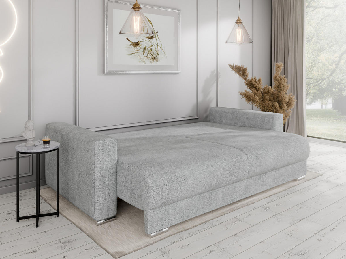 SCHLAFSOFA Calma mit Bettkasten 3-Sitzer modernen Stil, Hellgrau - Hellgrau, Holz (229/87/97cm) - Panda Möbel