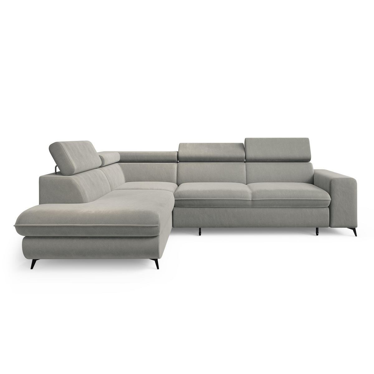 ECKSOFA VELISS Hellgrau Veloursstoff mit Schlaffunktion - Hellgrau, Holz (255/193cm) - MASSENO
