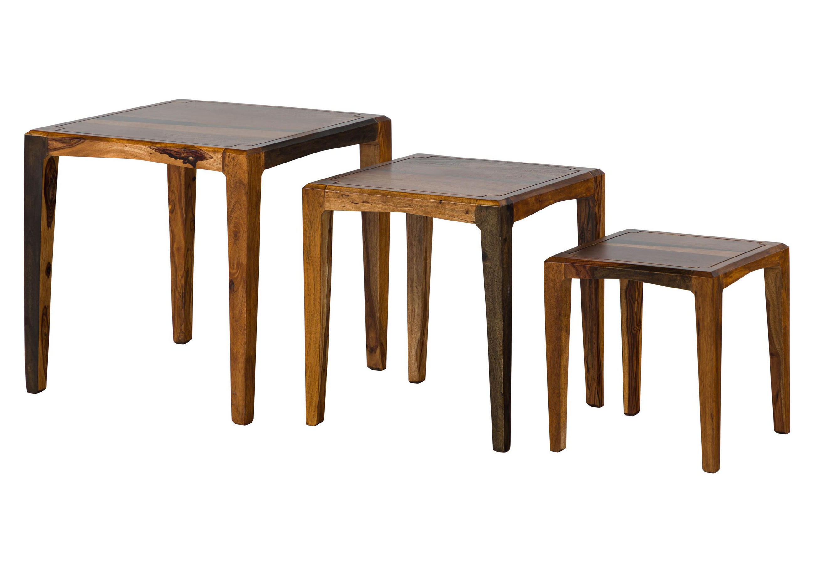 BEISTELLTISCH 3er-Set Sheesham 50x50 / 40x40 / 31,5 x34 dunkelbraun lackiert ANCONA #251 - Dunkelbraun, Holz (50/50/50cm) - Massivmoebel24