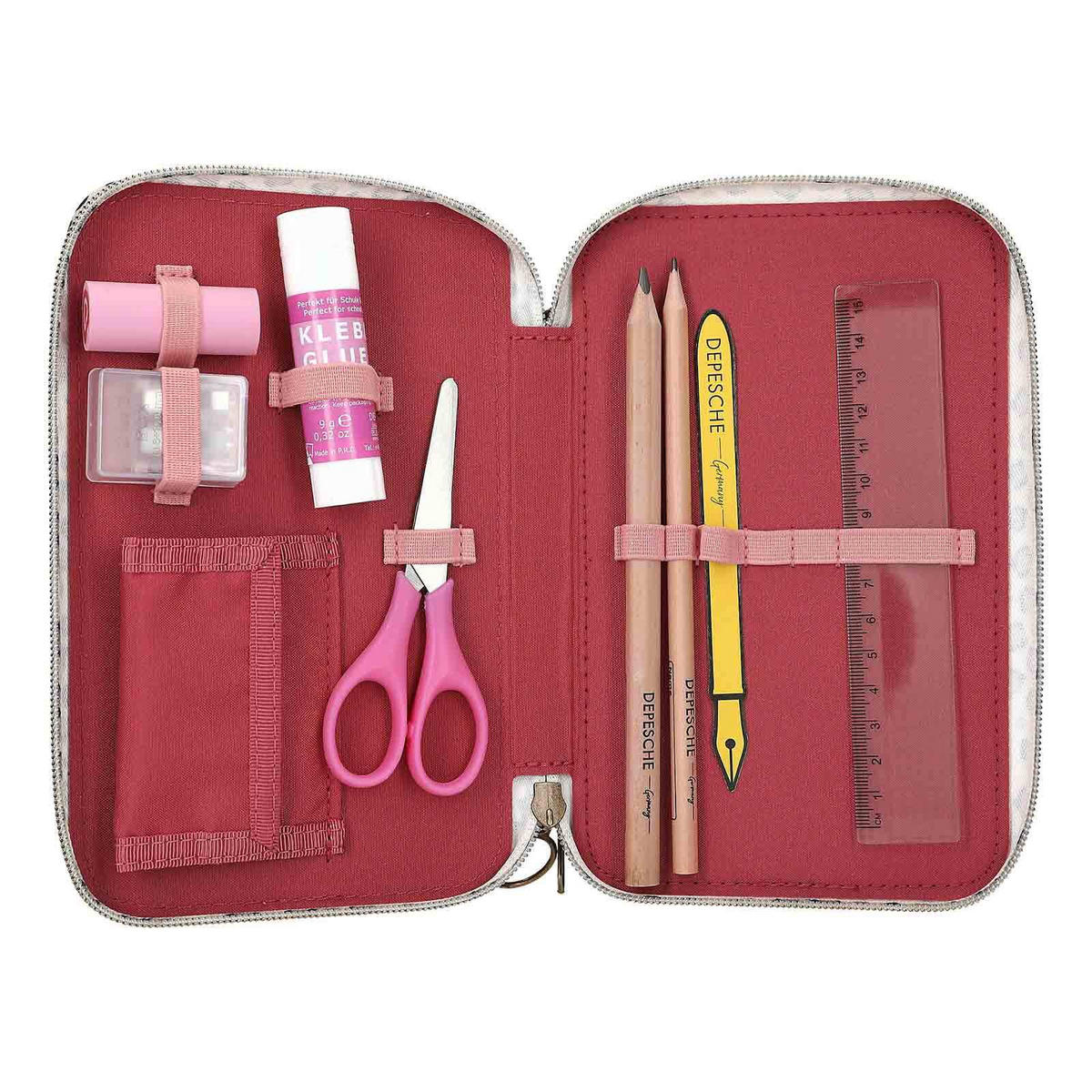 3-FACH FEDERTASCHE LEOHEART MIT SCHLEIFEN TOPModel rosa 7,5 x 13 x 20 cm - Rosa, Kunststoff (13/20/7.5cm) - Depesche Germany