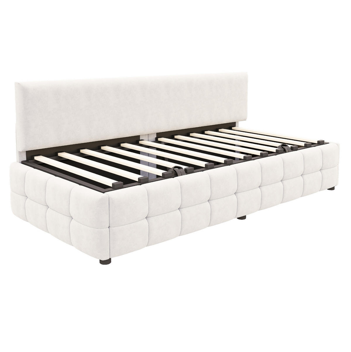 POLSTERBETT Schlafsofa 90/200 cm aus Samt mit hydraulischem Stauraum Beige - Beige, Textil (90/200cm) - Modenvie