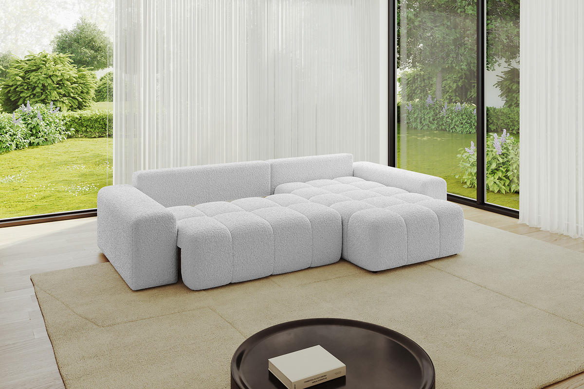 ECKSOFA Ottomane rechts ENIL-L 297x189x68 Hellgrau Bouclé - Hellgrau, Holzwerkstoff/Kunststoff (189/297cm) - ALTDECOR