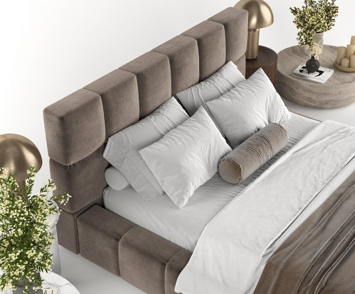 POLSTERBETT Paros mit Stauraum 180/200 cm Braun im Terra NW Stoff - Schwarz/Naturfarben, Holz/Holzwerkstoff (180/200cm) - AltaBeds