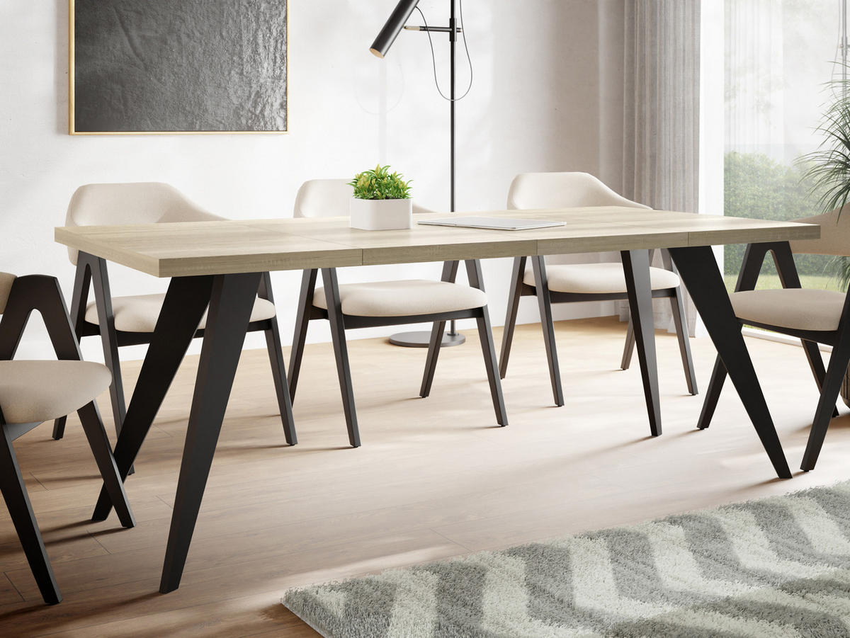 ESSTISCH Quadro quadratischer ausziehbarer, Sonoma Eiche 100-200/100/76 cm - Schwarz/Sonoma Eiche, Holz/Holzwerkstoff (100/100/76cm) - WFL GROUP