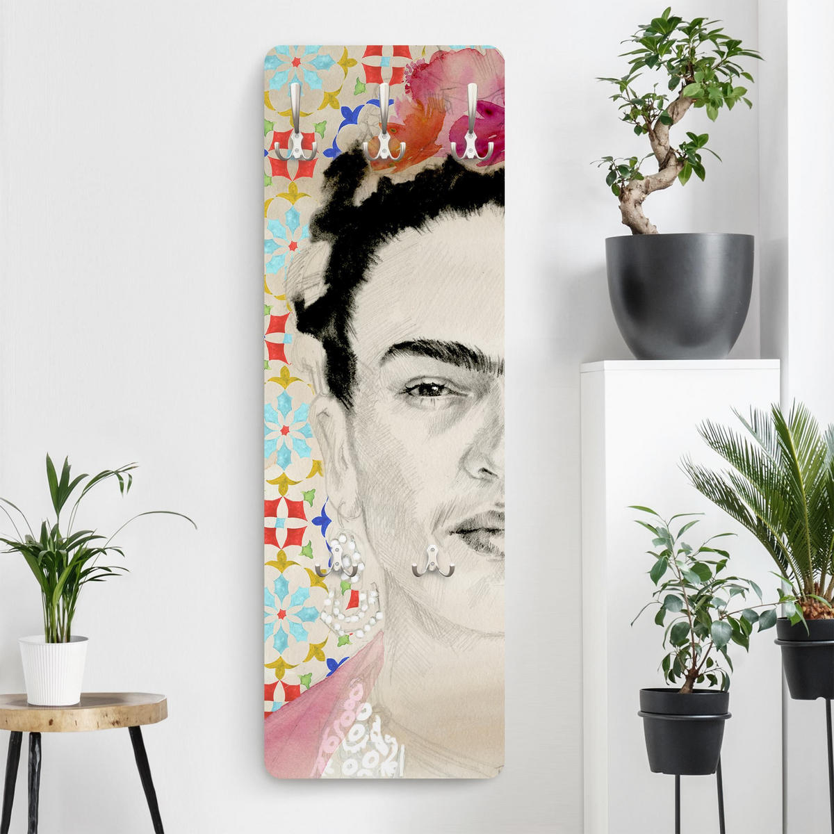 WANDGARDEROBE - Frida mit rosa Blüten II 34/105 cm - Multicolor, Holzwerkstoff (34/105/1.6cm) - Bilderwelten