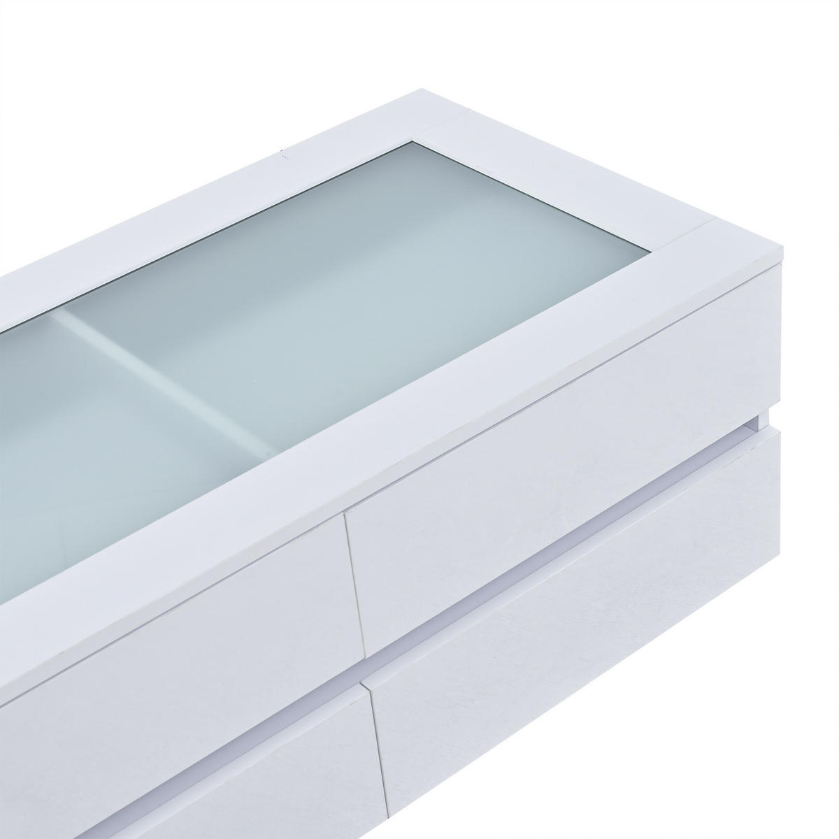 COUCHTISCH in Weiß mit 4 Schubladen und LED-Beleuchtung für Wohnzimmer, B100/T50/H30 cm - Weiß, Glas/Holzwerkstoff (50/100/40cm) - STILVORA
