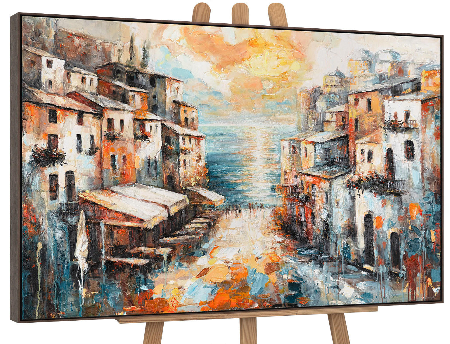 GEMÄLDE Stadt am Meer Schattenfugenrahmen Grau 120x80 cm - Grau, Holz (120/80cm) - YS-art gallery