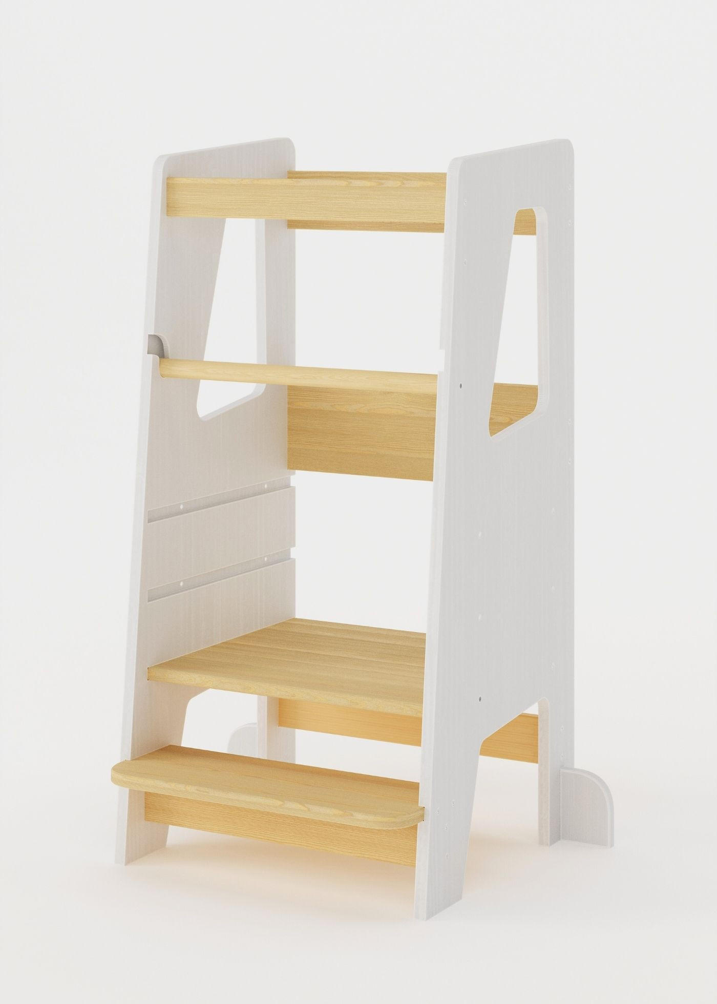 LERNTURM Steppy Höhenverstellbar Montessori Kippschutz weiß/natur - Weiß/Naturfarben, Holzwerkstoff (44/90/44cm) - Sämann – make a difference.