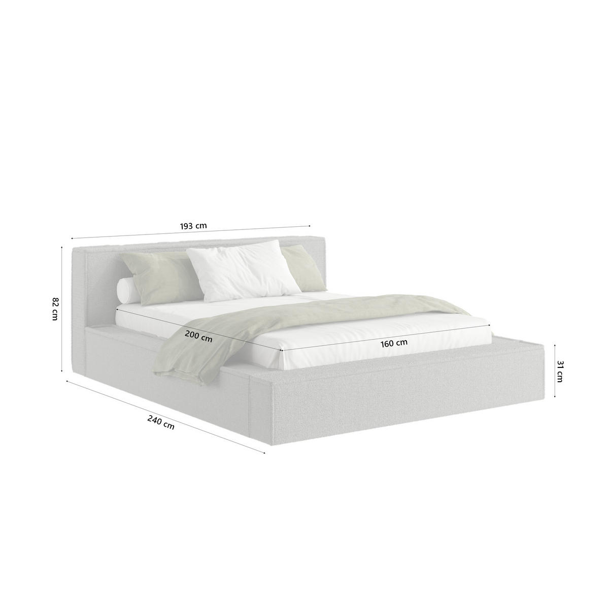 POLSTERBETT Menfi 160x200 cm, Grau - Dunkelgrau, Textil (160/200cm) - Fedve