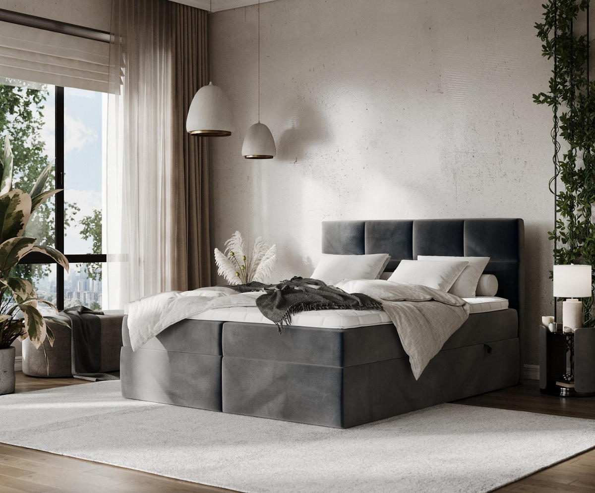 BOXBETT Oris 180/200 cm Anthrazit im Paros Stoff - Anthrazit/Schwarz, Holz/Holzwerkstoff (180/200cm) - AltaBeds