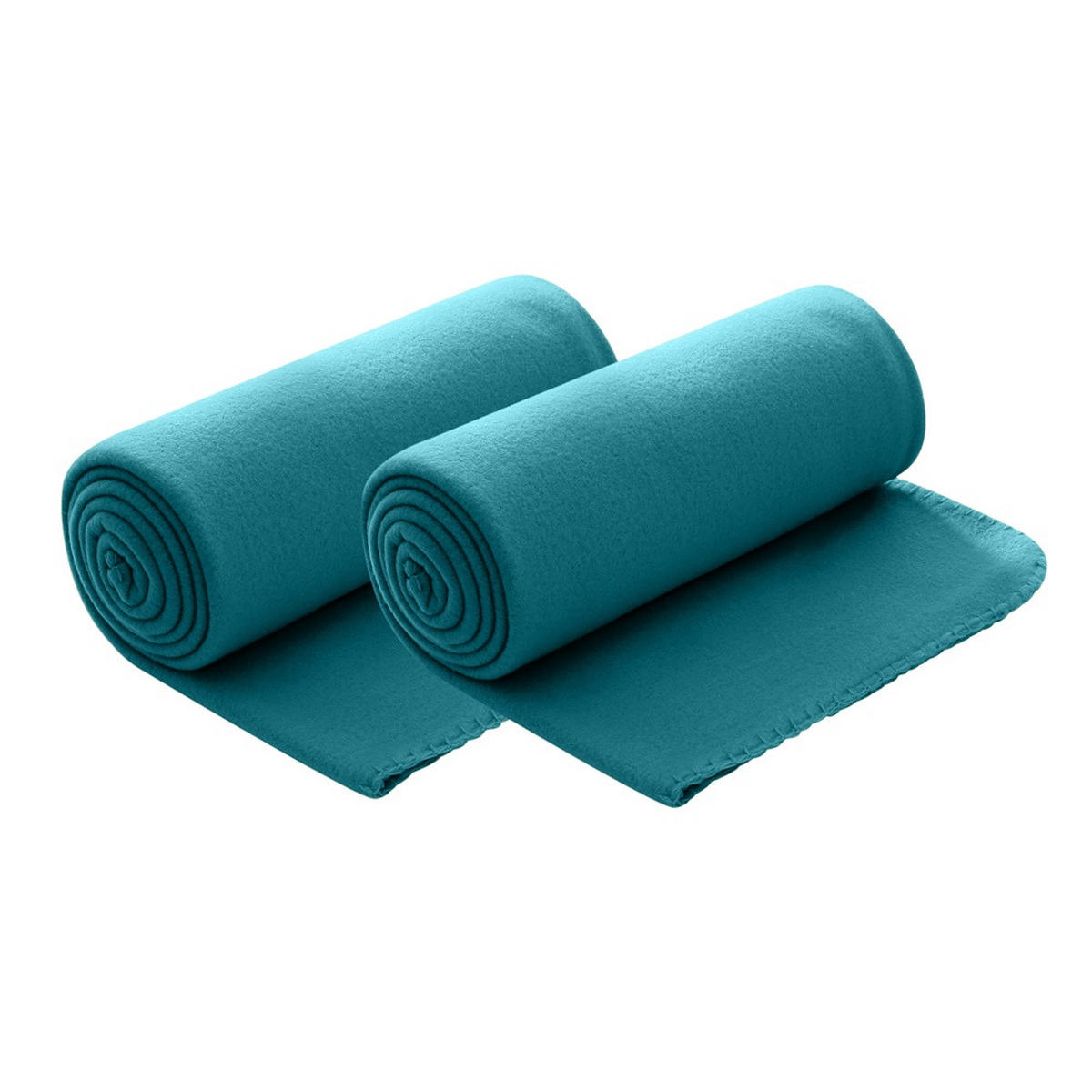FLEECEDECKE 2er Set türkis 130/160 cm Kettelrand Anti-Pilling - Türkis, Textil (130/160cm) - wometo