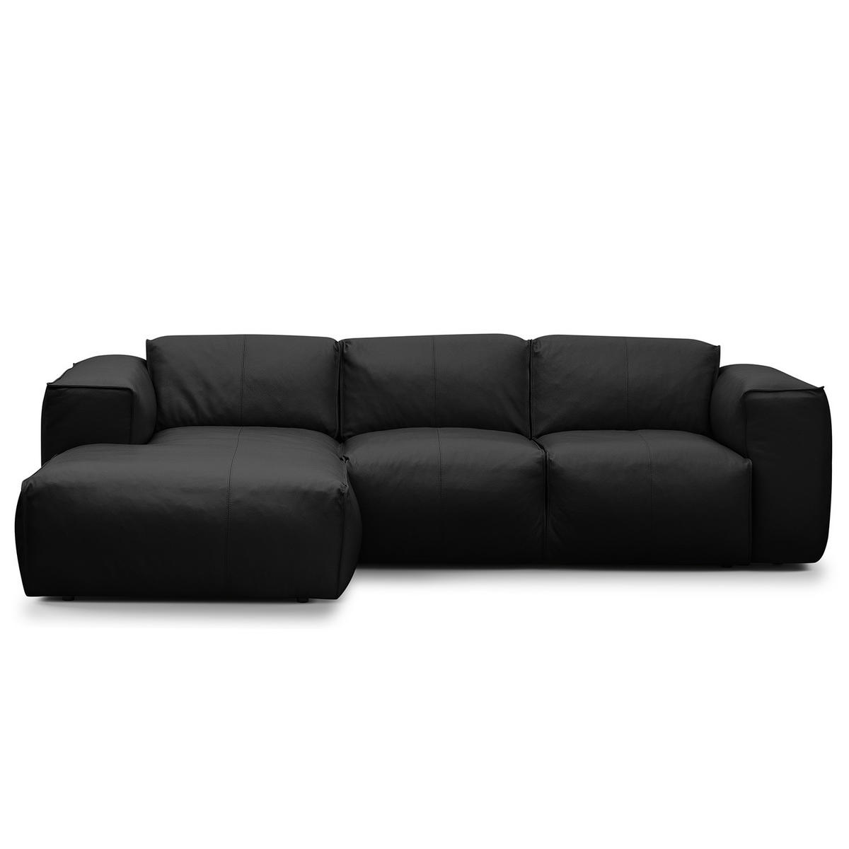 3-SITZER ECKSOFA mit Longchair - Schwarz, Leder/Kunststoff (251/173cm) - home24