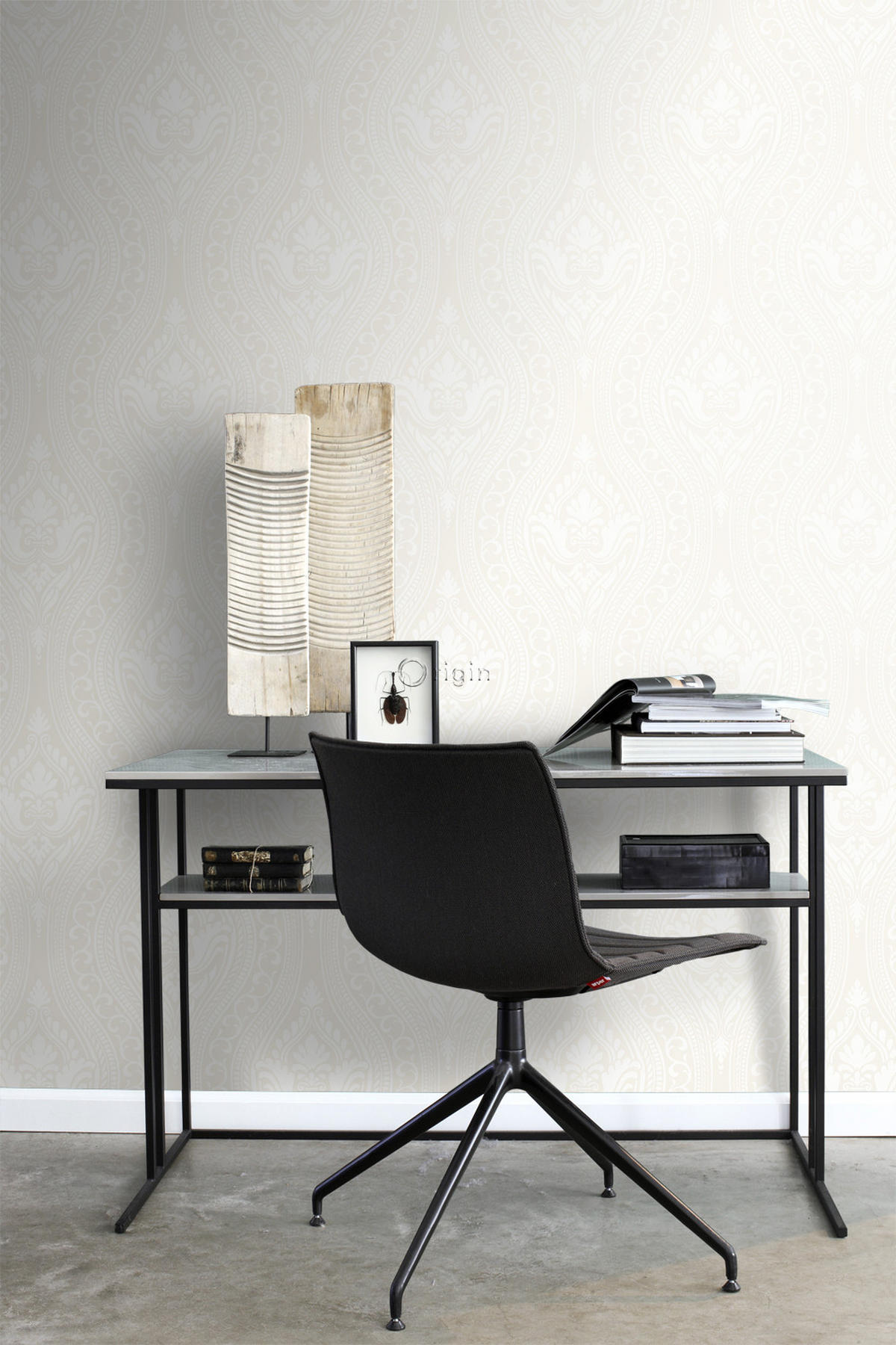 TAPETE Flock-Barockmuster 53 cm x 10.05 m - Weiß, Papier (53/1000cm) - Origin Wallcoverings