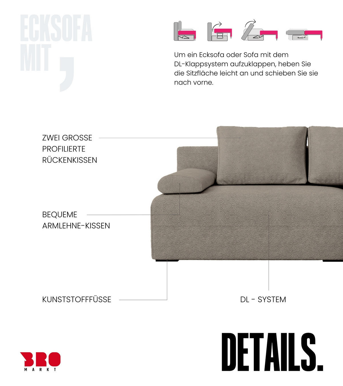 ECKSOFA Ernest mit Schlaffunktion Braun Bouclé - Ecru, Textil (200/145cm) - Bromarkt