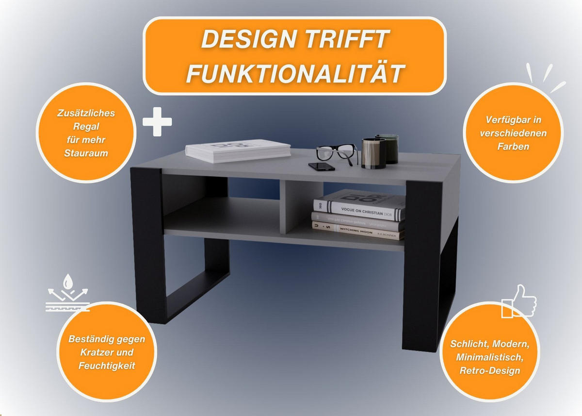COUCHTISCH Holzwerkstoff rechteckig stabil Dunkelgrau 45/53,6/92cm - Dunkelgrau/Schwarz, Holzwerkstoff (53.6/92/45cm) - CraftPAK