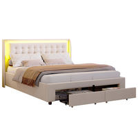 POLSTERBETT mit Stauraum 180/200 cm, mit LED, hydraulischem Stauraum, 2 Schubladen, Beige - Beige, Holzwerkstoff (180/200cm) - Brevoria