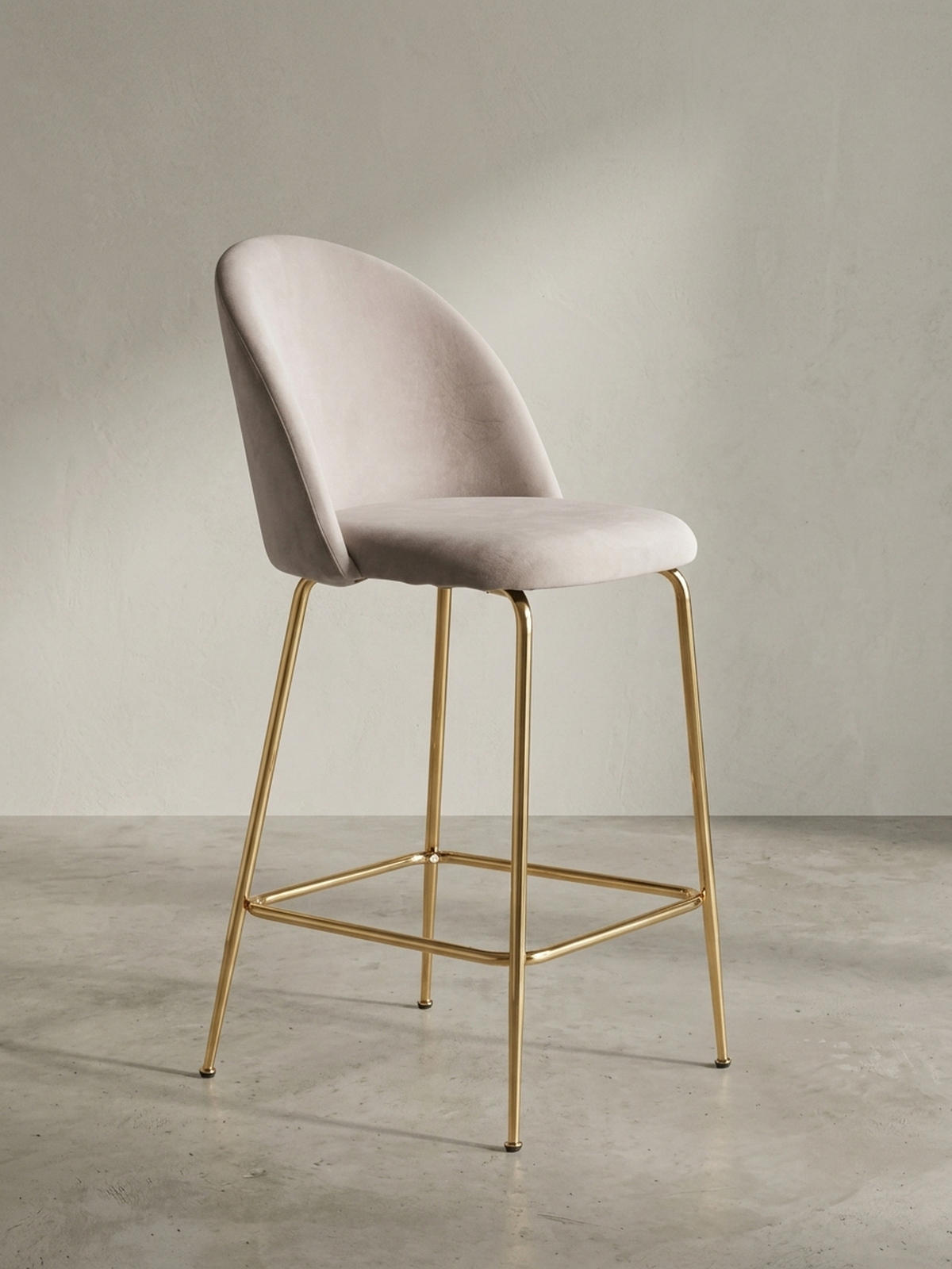 BARHOCKER 2er Set Samt Lehne Goldgestell Skandi-Stil Gepolstert, Beige 50x50x102 cm - Beige/Goldfarben, Textil/Metall (50/102/50cm) - KADIMA DESIGN