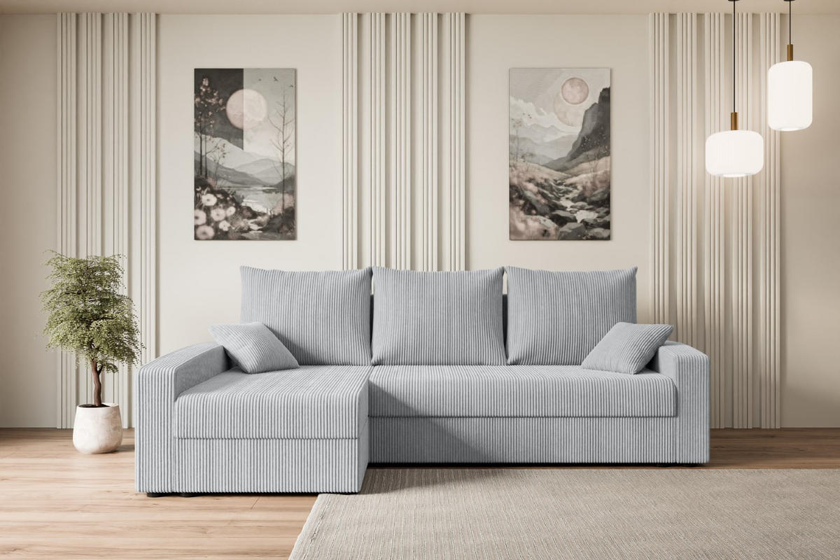ECKSOFA mit Schlaffunktion und Bettkasten ALESIA-L 231x140x90 cm Grau Cord - Silberfarben/Grau, Holzwerkstoff/Kunststoff (231/140cm) - ALTDECOR