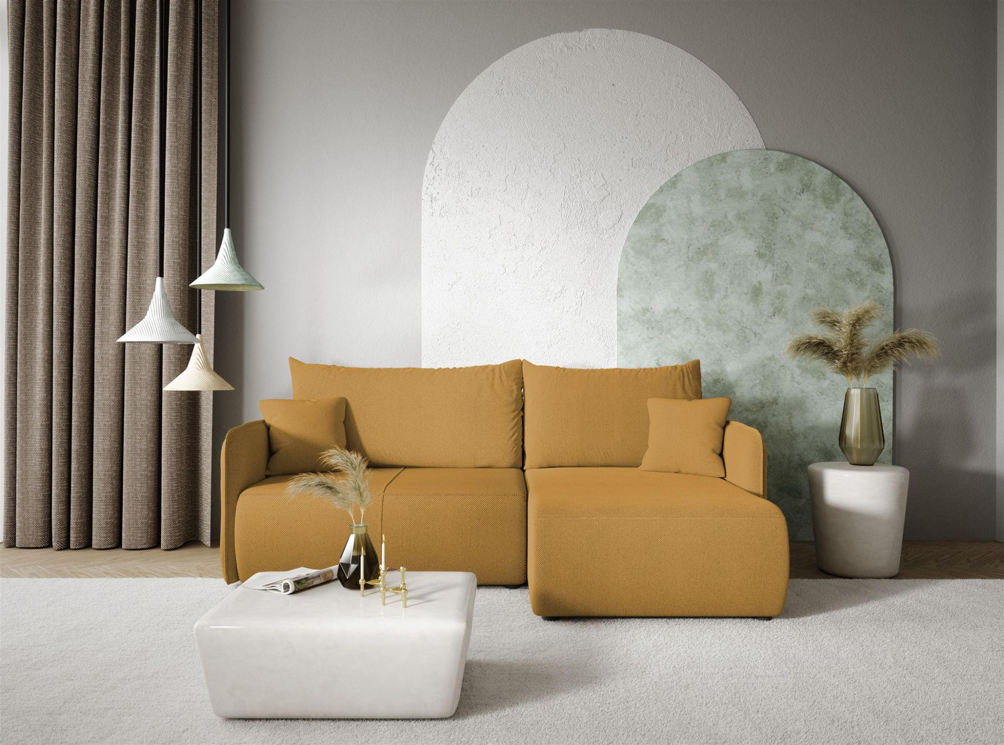 ECKSOFA Calgary - Gelb, Holzwerkstoff/Textil (207/148cm) - Fun Möbel
