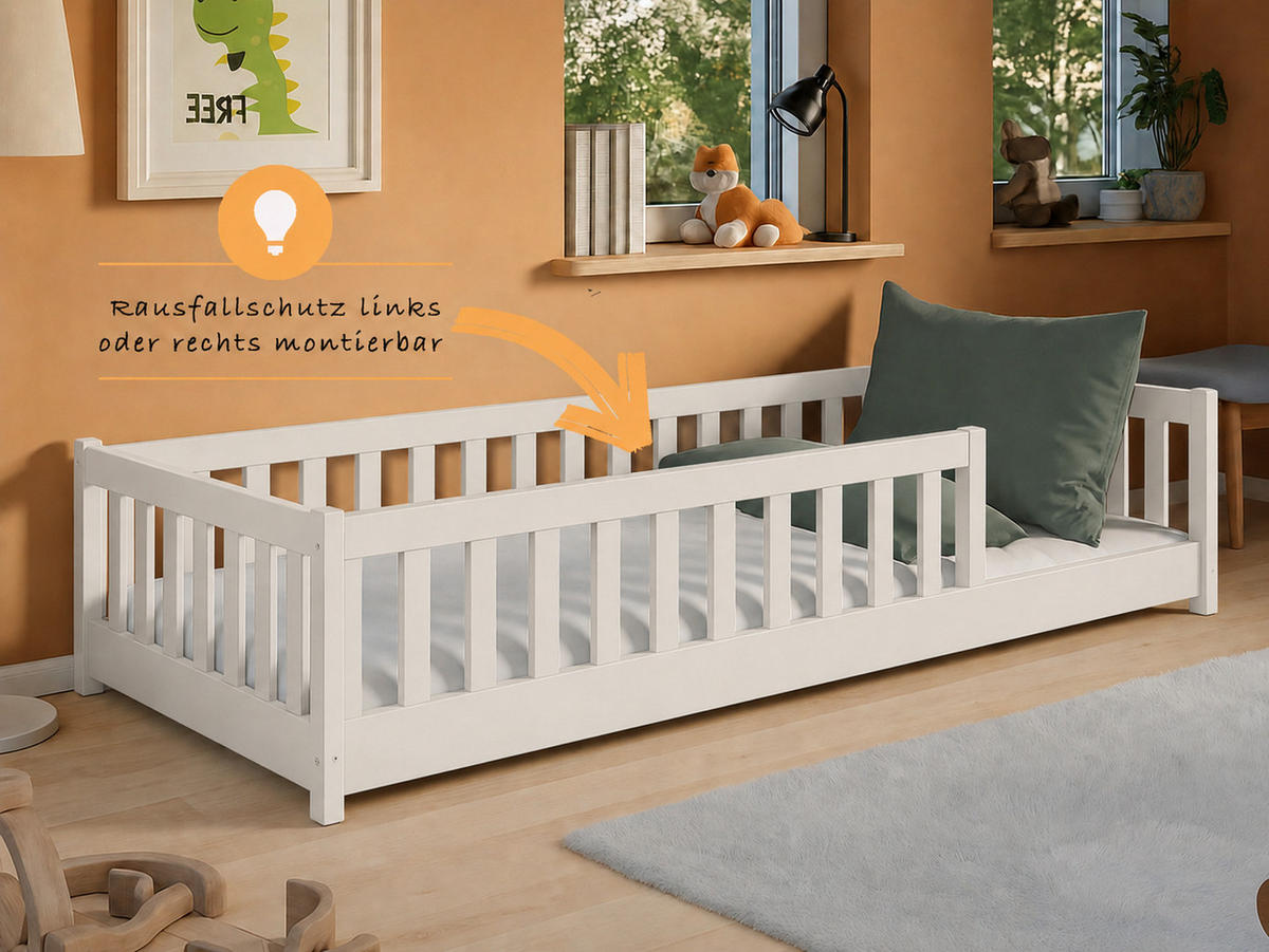 BODENBETT 80x180 cm in Baumwolle - Beige, Holz (80/180cm) - Kids Collective