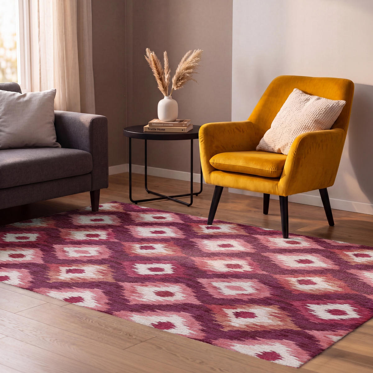 TEPPICH - Diamantformen - Rosa - Muster - Textur - 90x150 cm - Bordeaux, Kunststoff/Textil (90/0.4cm) - OnlyWow