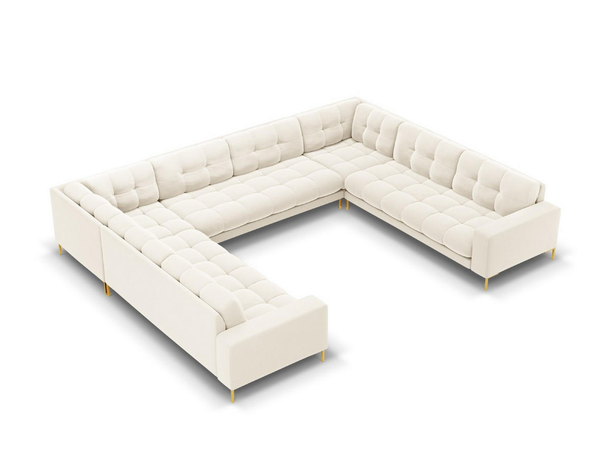 PANORAMASOFA Mamaia aus Samt leichtes beige 9 Sitzplätze - Creme, Textil (256/75/337cm) - Micadoni