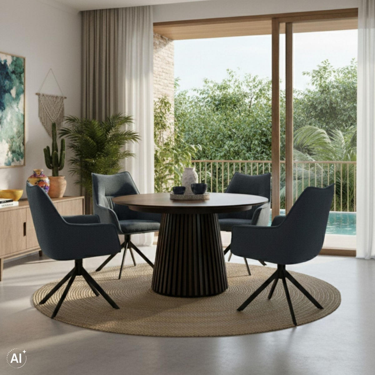 ESSZIMMER-SET Ginosa und Barletta - Blau, Holz/Textil (120/76/120cm) - Mr. Deko