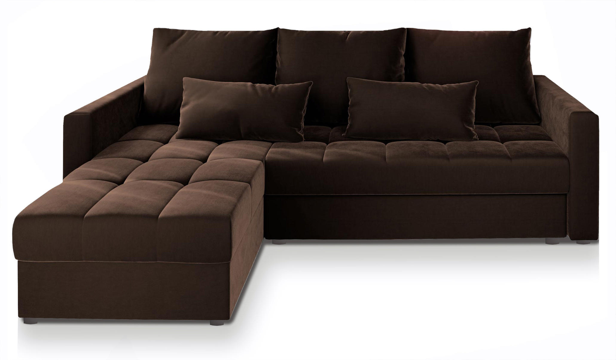ECKSOFA KOS PIK Braun Plüsch-Stoff mit Schlaffunktion - Braun, Holz (220/140cm) - MASSENO