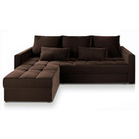 ECKSOFA KOS PIK Braun Plüsch-Stoff mit Schlaffunktion - Braun, Holz (220/140cm) - MASSENO