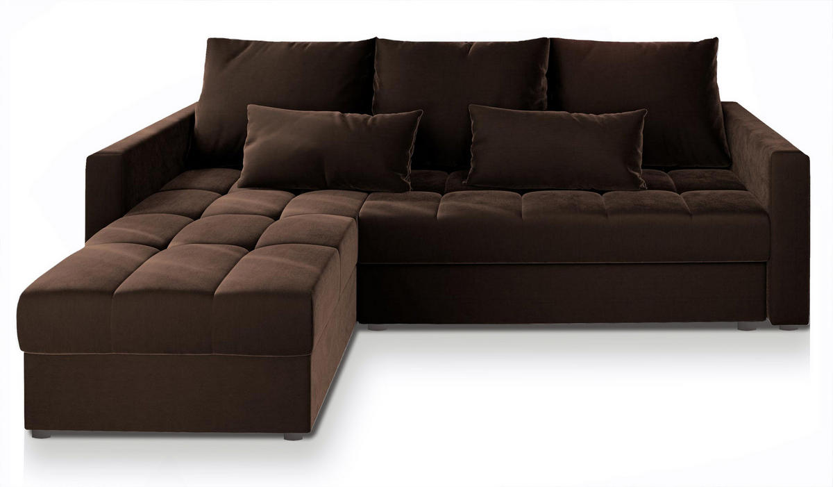 ECKSOFA KOS PIK Braun Plüsch-Stoff mit Schlaffunktion - Braun, Holz (220/140cm) - MASSENO