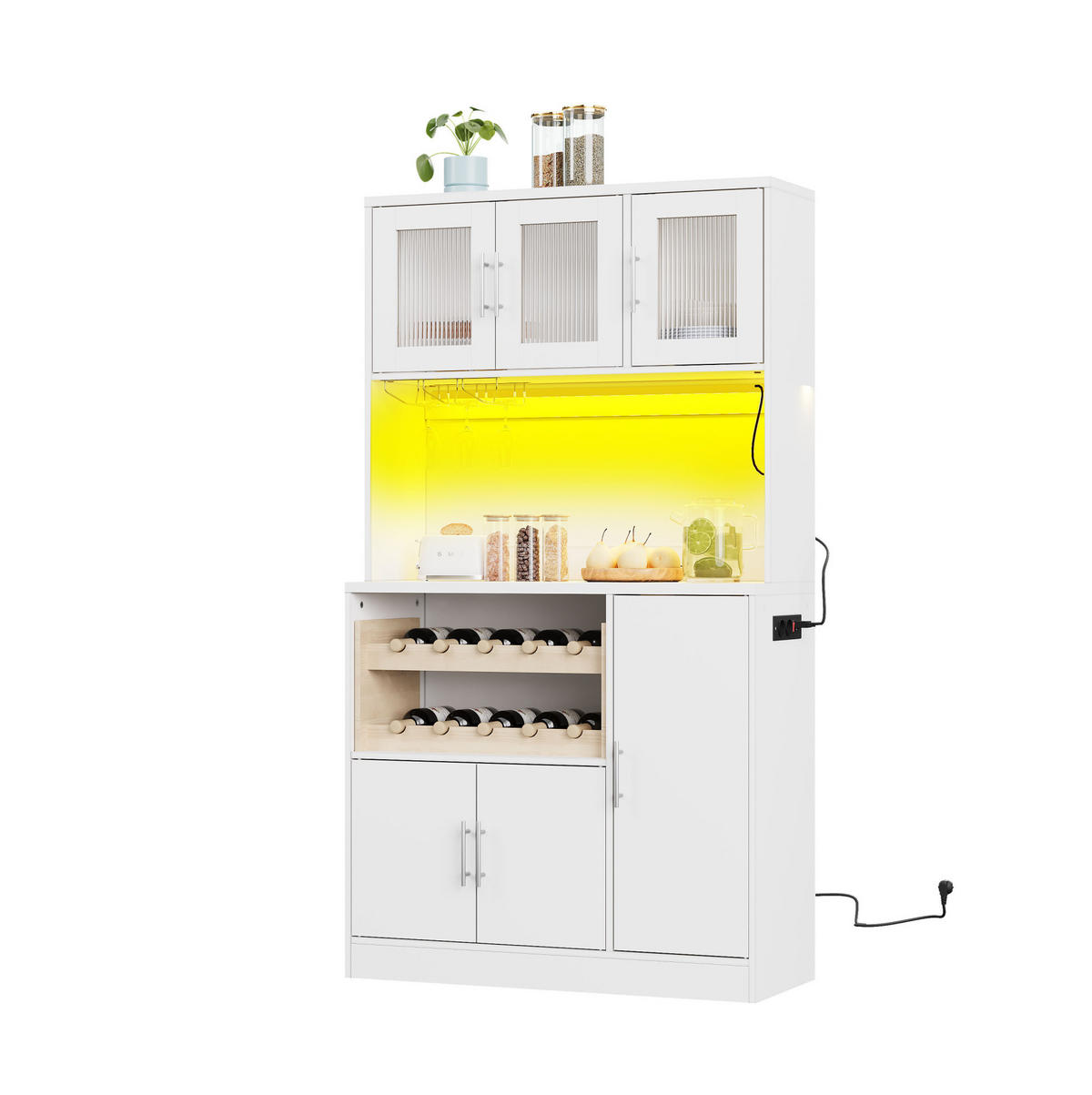 KÜCHENSCHRANK mit LED und Steckdose 100 x 40 x 180 cm MDF Weiß - Weiß, Holzwerkstoff (40/180/100cm) - Meubliv