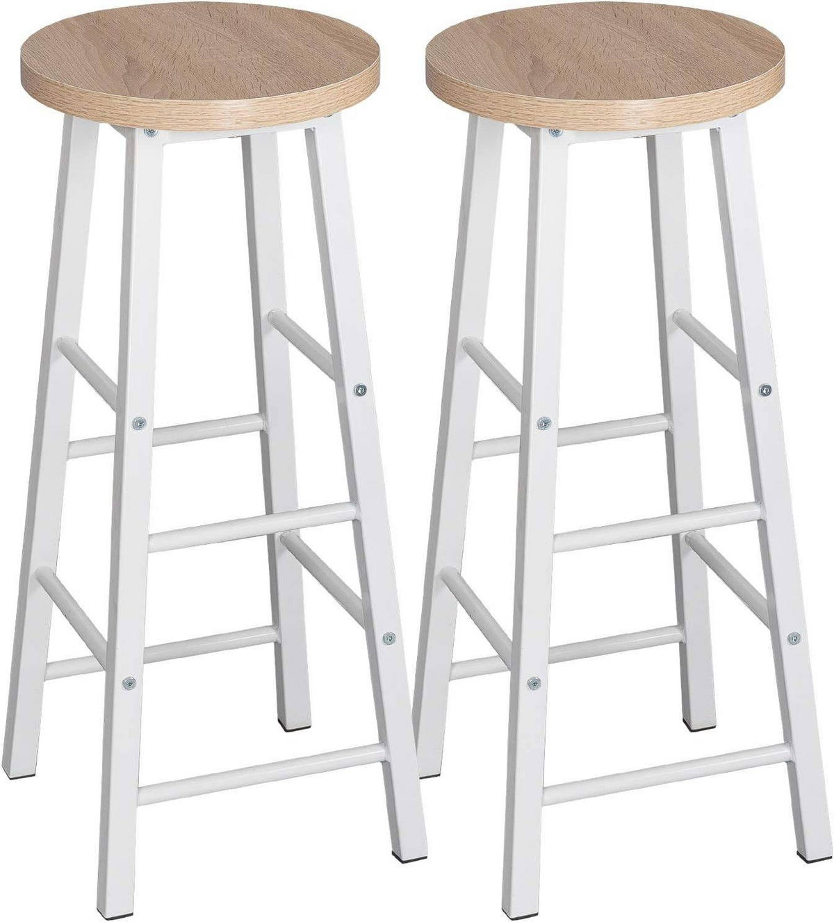 BARTISCH Set mit 2 Barhockern, aus Metall & Holz - Hellbraun/Weiß, Holzwerkstoff/Metall (40/120/100cm) - Woltu