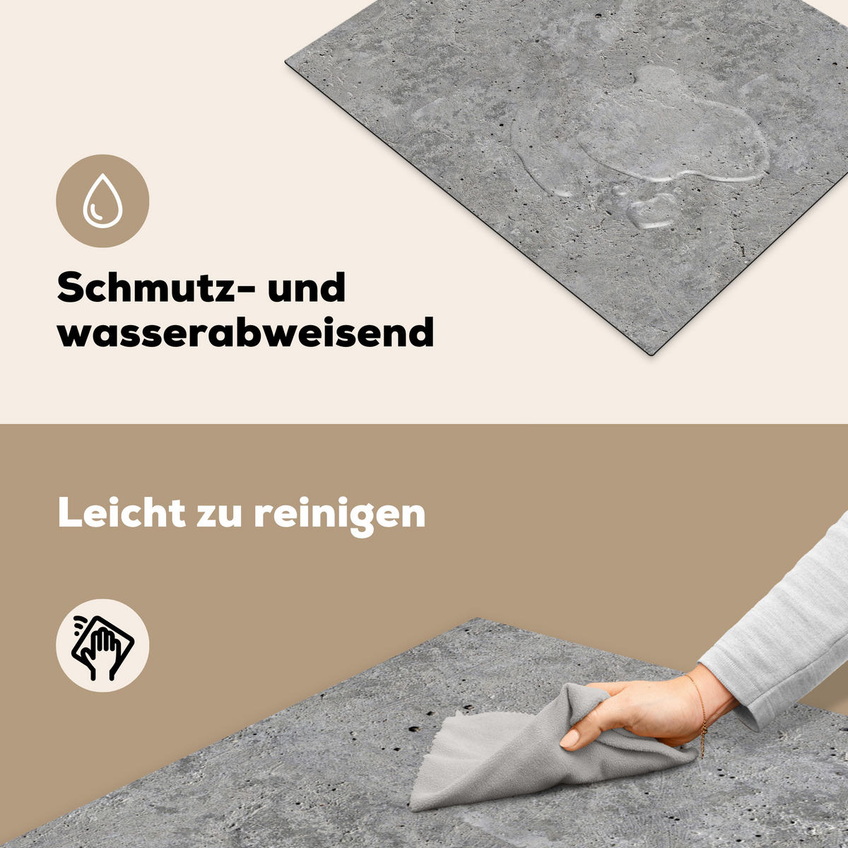 HERDABDECKPLATTE Beton - Schiefer - Grau - Struktur aus Beton Herdabdeckung Induktionsfeld 65x52 cm - Hellgrau, Kunststoff (65/52/0.2cm) - MuchoWow