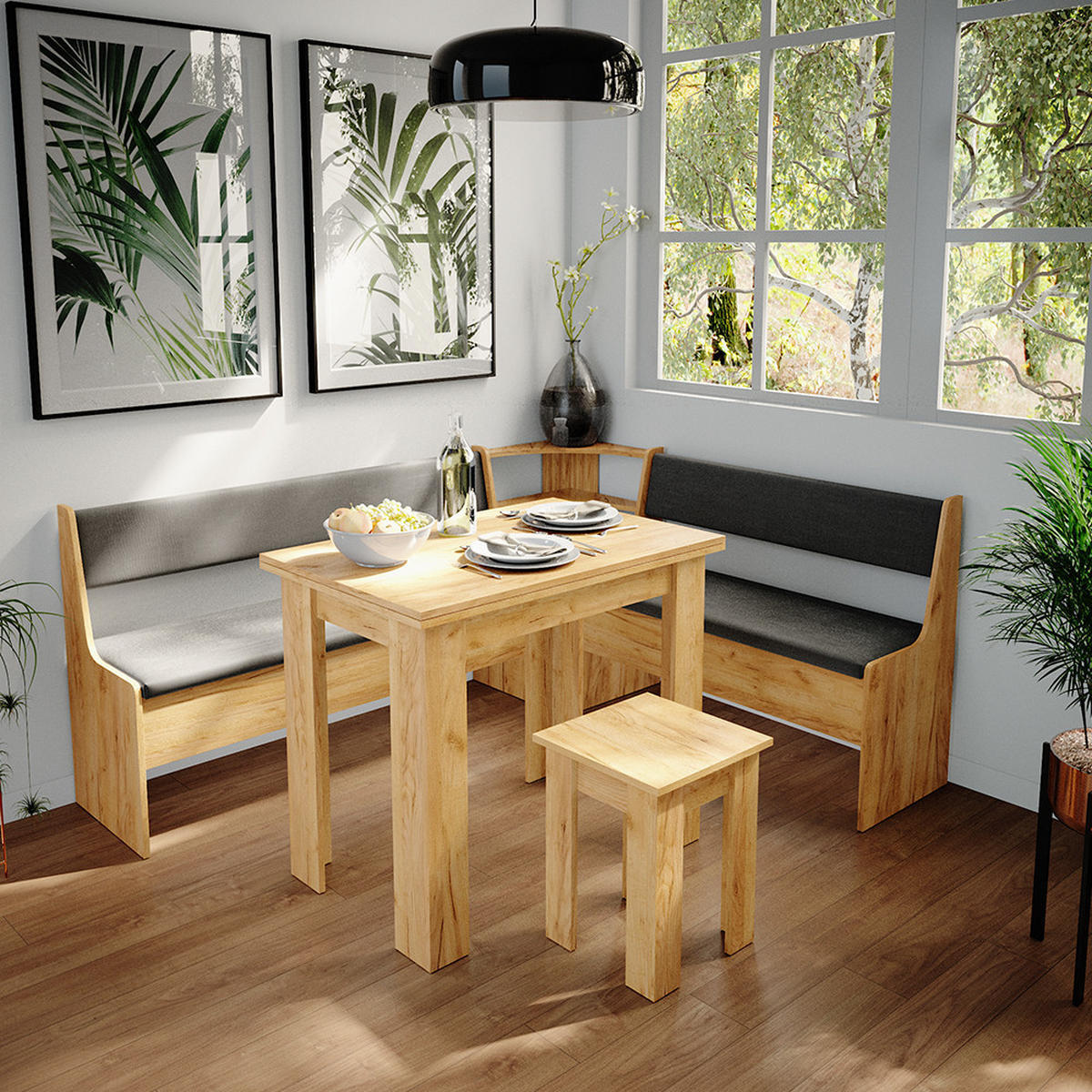 ECKBANKGRUPPE Roman Goldkraft Eiche 180 x 41.5 cm mit Tisch - Honigeiche/Anthrazit, Holzwerkstoff (180/80/150cm) - Vicco